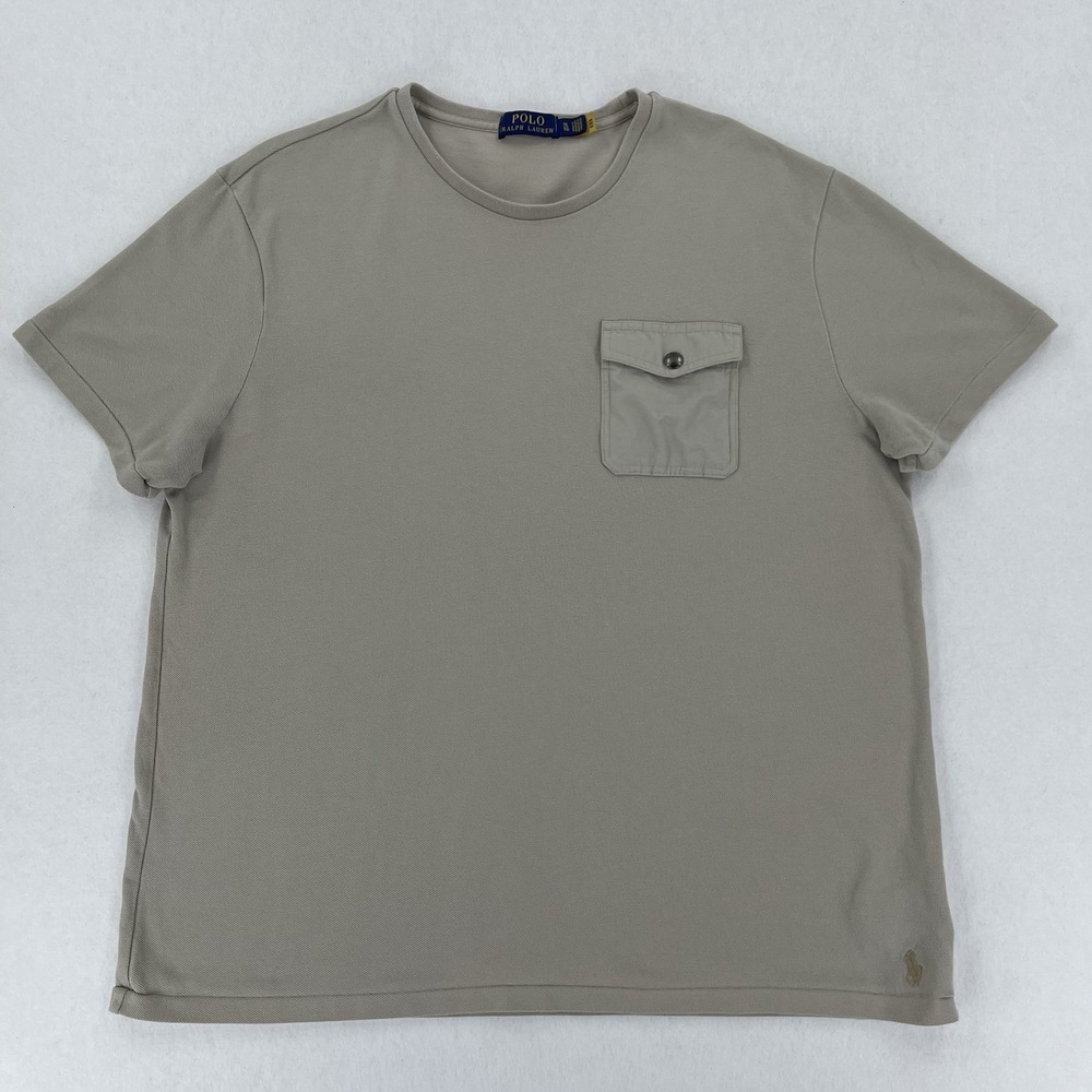 Polo Ralph Lauren Double Knit T Shirt Mens XL Beige Chest Pocket Texture